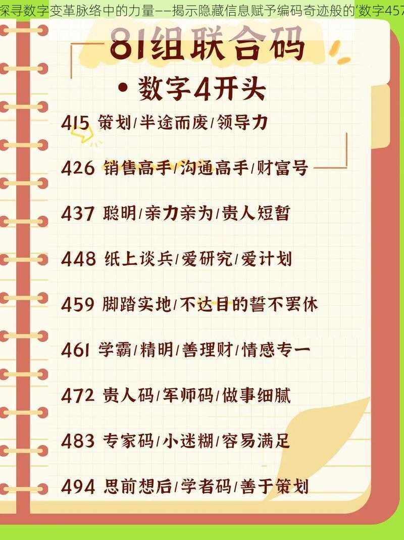探寻数字变革脉络中的力量——揭示隐藏信息赋予编码奇迹般的‘数字457’